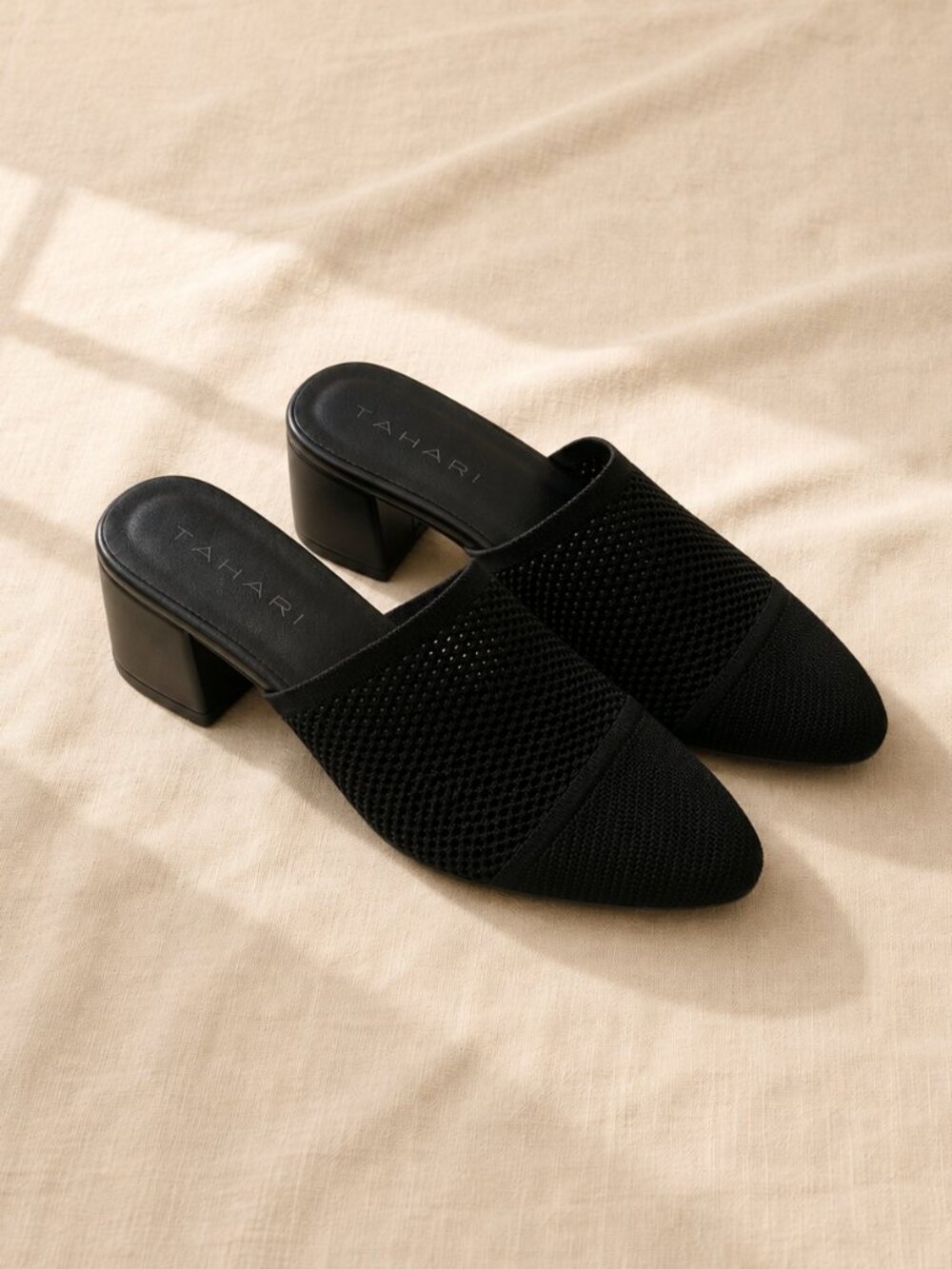 Tahari Santorini Open Knit Pointed Toe Mule Block Heel Black Women's 7.5 - Picture 8 of 8